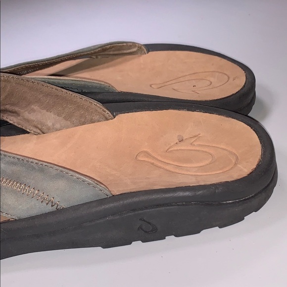 Olukai Men\'s Malau Gray Brown Leather Flip Flops Thong Sandals 15 main image 5
